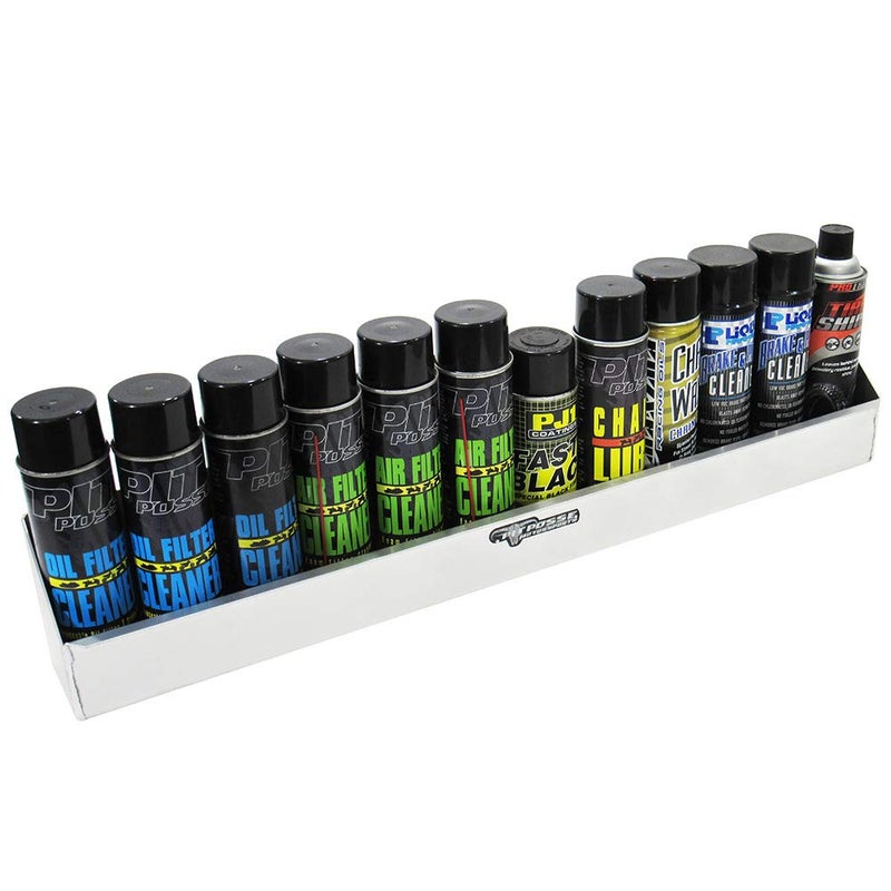 Pit Posse 455 Twelve Bottle Aerosol Spray Can Rack Shelf Holder 32" Oil Caddy Made in USA-Garage Enclosed Race Trailer Automotive Mechanics Shop Storage Organizer Aluminum - Universal Mounting - Image 2